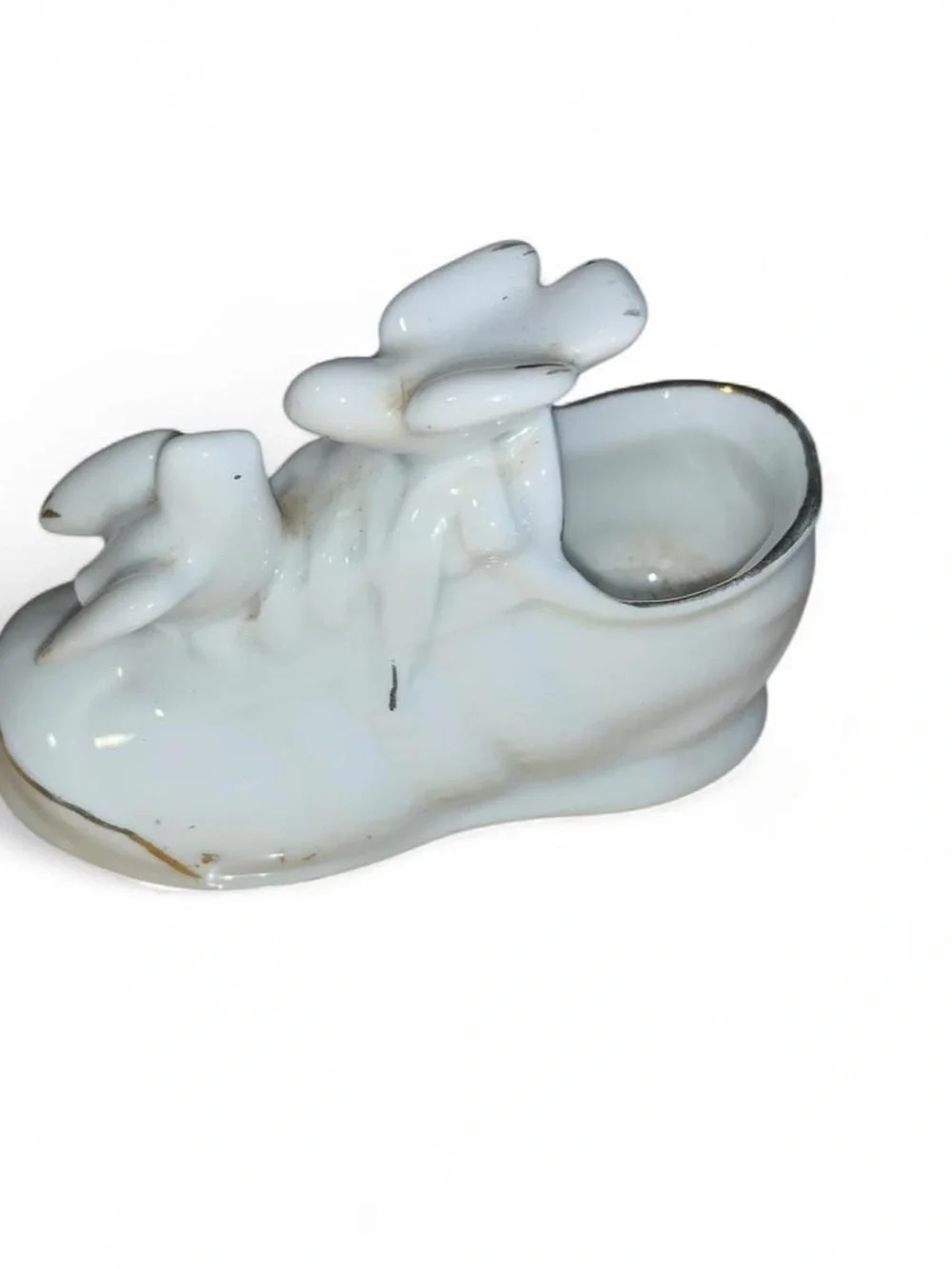Classic White Kids Porcelain Shoe with Bird Accents